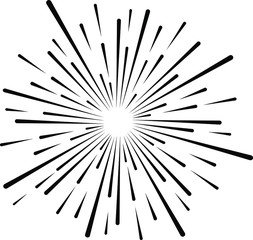 Radial speed lines in round form. Sun burst. Vector illustration. Fireworks. Star rays. Design element for prints, web, template, logo, tattoo and pattern. Star burst shape
