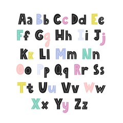 Alphabet for kids with capital and small letters. English abc in Scandinavian style