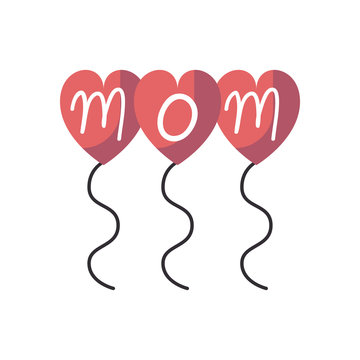 mom balloons fill style icon vector design