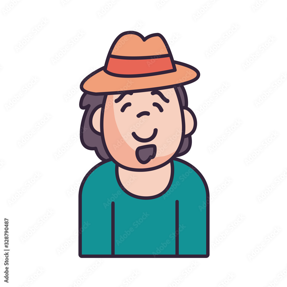 Poster isolated avatar man with mustache and hat fill style icon vector design
