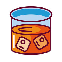 whisky glass with ice cubes icon, fill style design