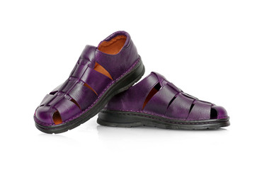 Male purple leather sandal on white background, isolated product. 