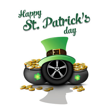 Happy St. Patricks Day And Car Wheel
