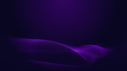 Dot blue purple wave line light gradient dark background. Abstract  technology big data digital background. 3d rendering.