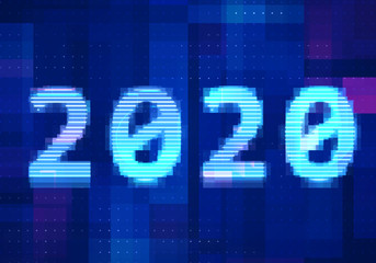 2020 vision new year with technology blue background. Abstract digital machine learning with digital future design concept.