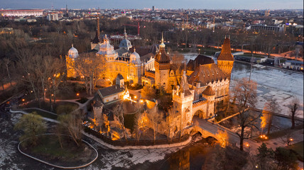Obraz premium Vajdahunyad Castle at budapest night