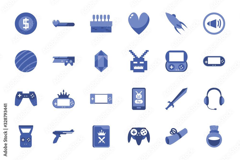 Poster isolated videogame line style icon set vector design