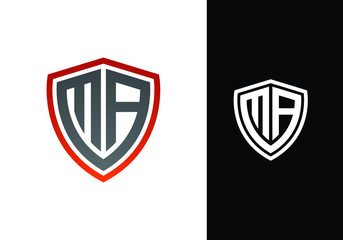 Initial Letter M A Logo with a shield,  Security logo concept design.