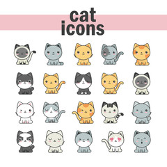 set of cute cats on white background