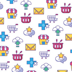digital world icons pattern in white background