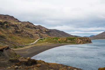 Fototapeta na wymiar Road along lake Kleifarvatn in south Iceland