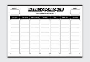 Weekly planner schedule black white creative simple style vector A3 size
