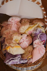 Basket full of aromathic sachet. It is a good idea of souvenir to give to guests after a party