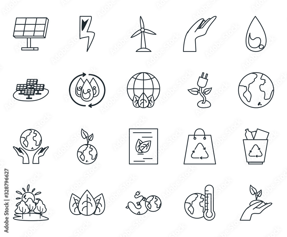 Poster isolated ecology line style icon set vector design