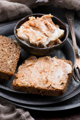 East European speciality - pork fat fried with onion