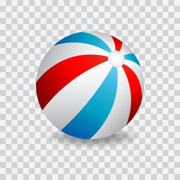 Striped Blue And Red Beach Ball, Vector Illustration.