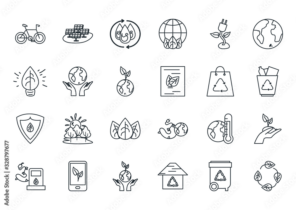 Poster isolated ecology line style icon set vector design