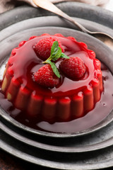 Vanilla pudding with raspberry and raspberry sauce