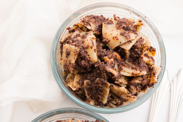 Traditional homemade Polish noodles with poppy seeds prepared for Christmas