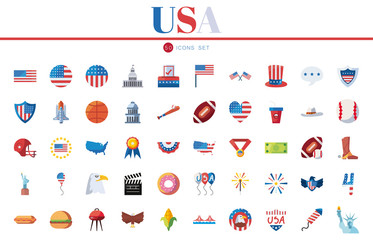 usa fill style icon set vector design