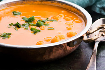 Vegetarian food is without meat: soup with chickpeas