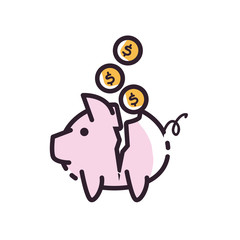 Obraz premium Isolated piggy with coins fill style icon vector design