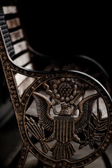 Custom iron work bench with engraved american flag