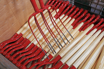 Steel forks piled up in the workshop