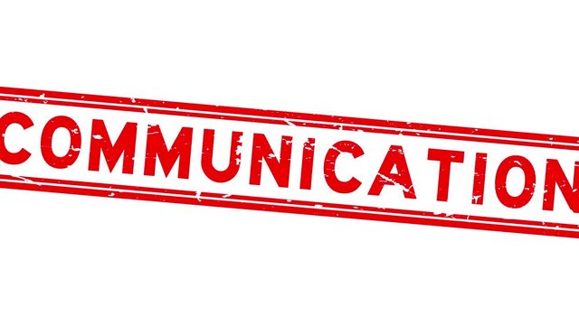 Grunge red communication word square rubber seal stamp zoom in white background