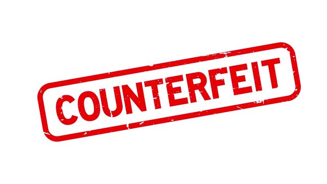 Grunge red counterfeit word square rubber seal stamp zoom in white background