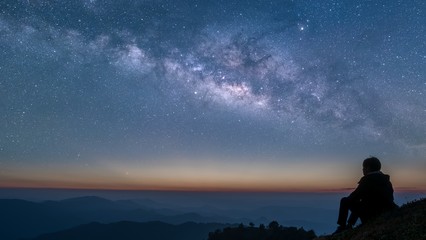 Stars and the Milky Way in the dark night sky are very beautiful.
