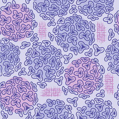 Seamless pattern with flowers on a lilac background. In the outline style. Gentle spring theme. For textiles, Wallpapers, banners, backgrounds, and other designs. Vector illustration