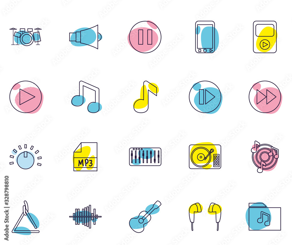 Poster isolated music fill style icon set vector design