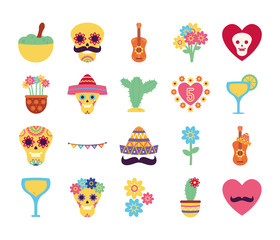 Mexican flat style icon set vector design