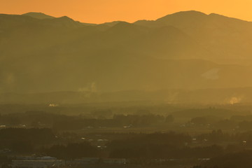夕焼けの北上市街地