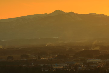 夕焼けの北上市街地