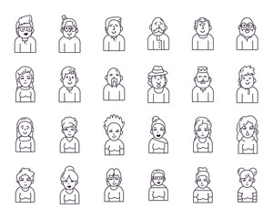 Fototapeta premium Isolated people avatars line style icon set vector design