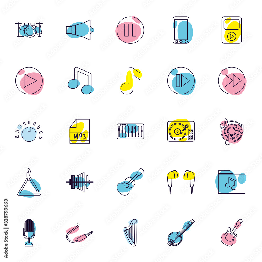Poster isolated music line style icon set vector design