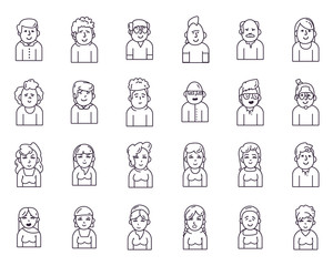 Isolated people avatars line style icon set vector design