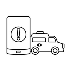 ambulance with smartphone on white background