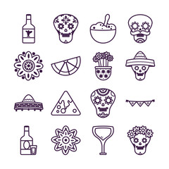 Mexican line style icon set vector design