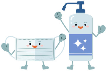 マスク　消毒液　子供向けのかわいいキャラクター　感染予防