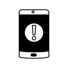 smart phone with alarm sign on white background