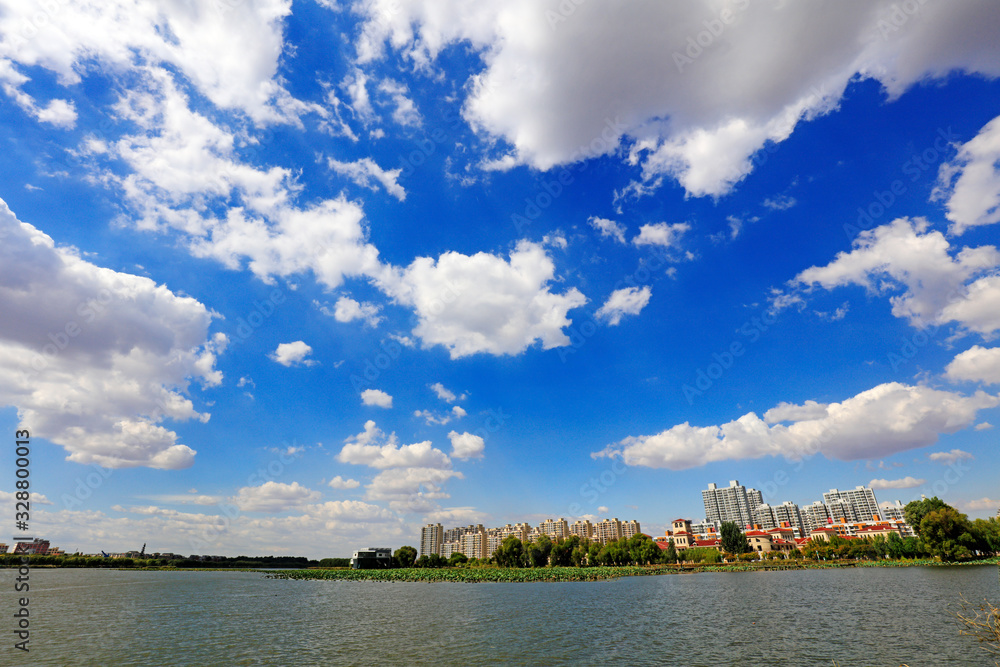 Wall mural Waterfront Park Architectural Scenery, China