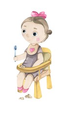  a cute baby girl doll on the white flat background wearing beautiful cloth. Cute newborn watercolor baby. New born child illustration girl, boy painting. Baby shower isolated birthday painting card.