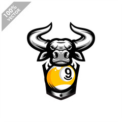 Billiard 9 ball Bull team logo design. Scalable and editable vector.