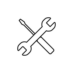 Repair icon isolated on white background. Wrench and screwdriver icon. Settings vector icon. maintenance