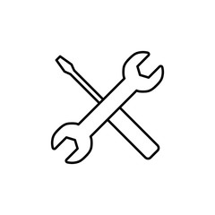 Repair icon isolated on white background. Wrench and screwdriver icon. Settings vector icon. maintenance