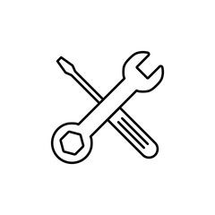 Repair icon isolated on white background. Wrench and screwdriver icon. Settings vector icon. maintenance