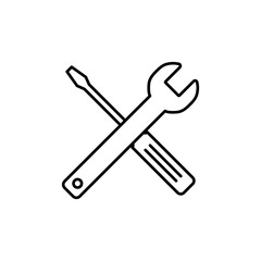 Repair icon isolated on white background. Wrench and screwdriver icon. Settings vector icon. maintenance